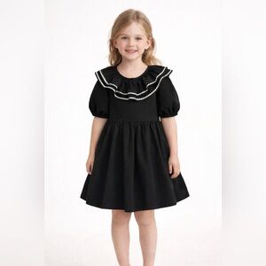 Like New Janie and Jack Black/White Ruffle Ric Rac Trim Dress, 6, MSRP $49